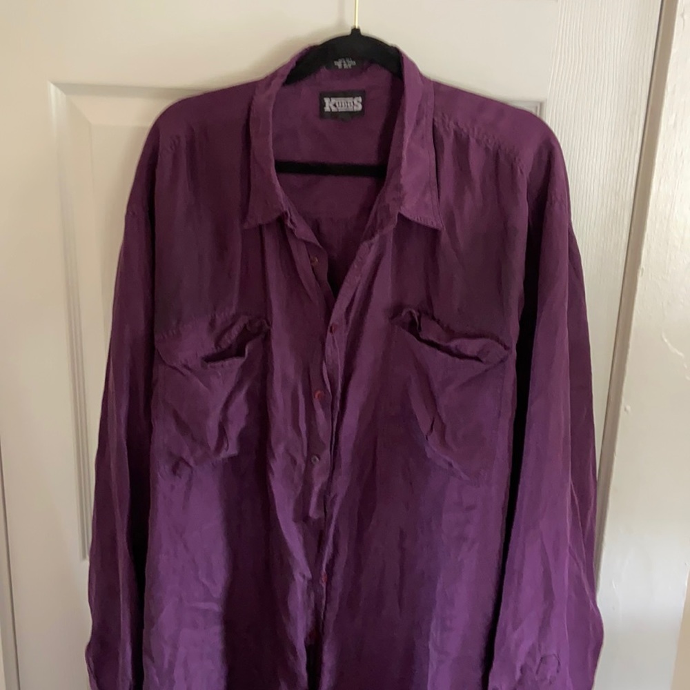 100% silk vintage eggplant button up! Kudos